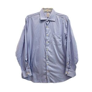 Peter Millar Nanoluxe Button Down Shirt Men 17.5 Long Blue Striped Easycare